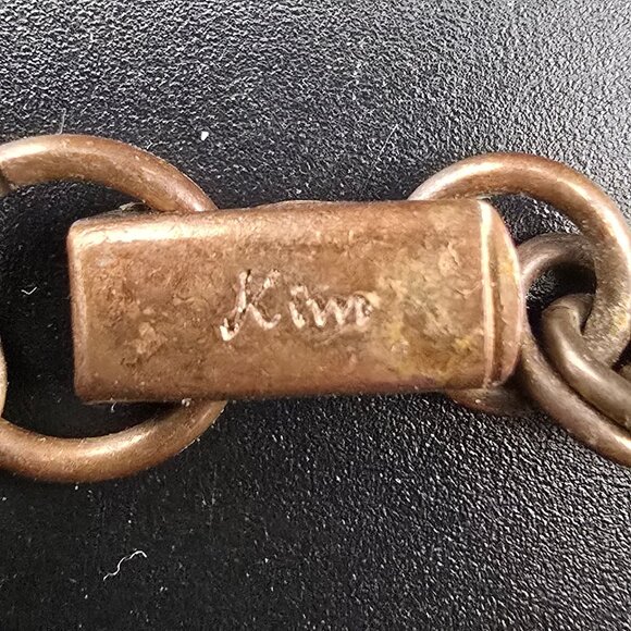 Copper Wire Wrapped Pendant Necklace W/ Stone Center & Chain By Kim Signed - Picture 4 of 10